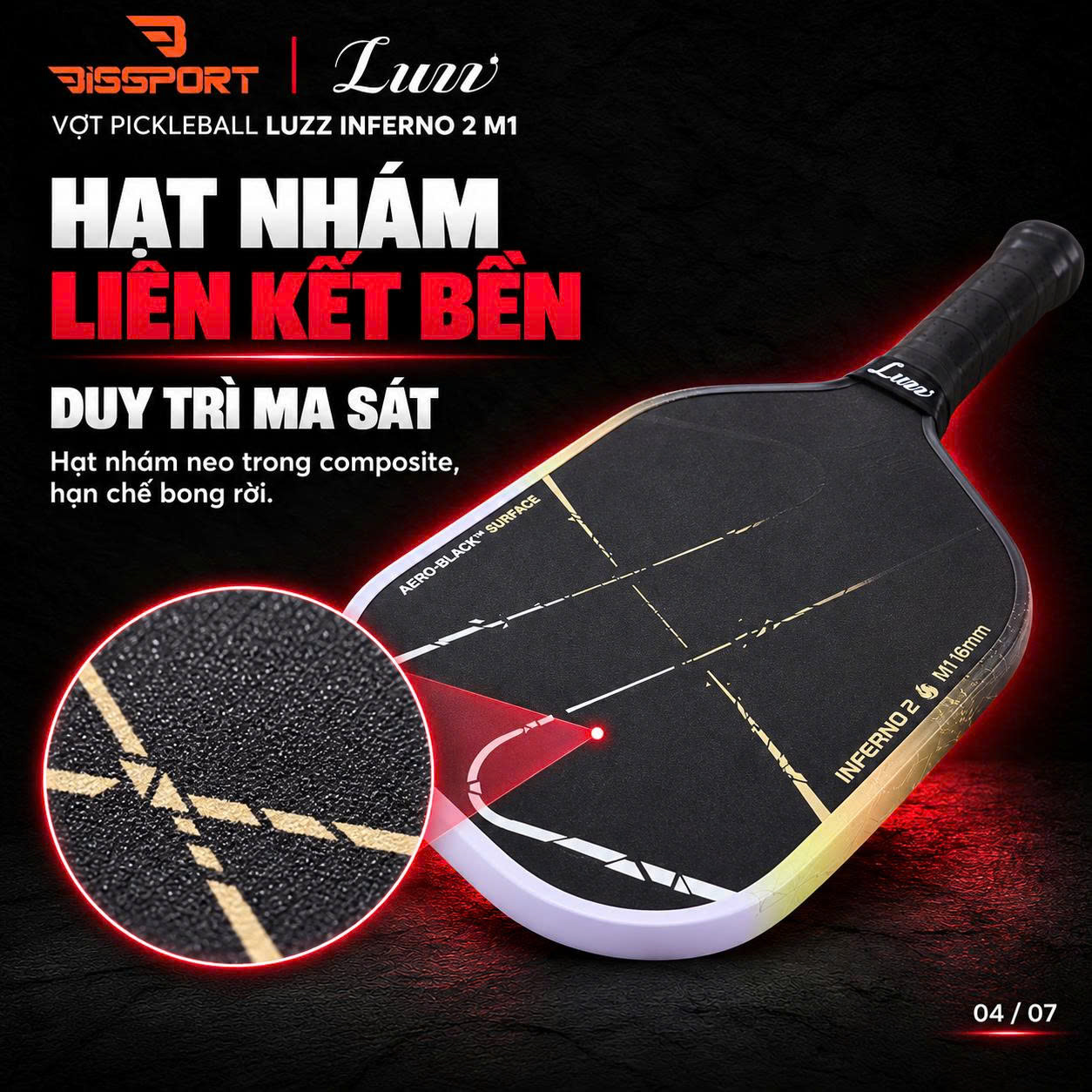 Vợt Pickleball LUZZ Inferno2 M1 Chính Hãng - 16mm - Lõi Foam MPP2 - Đánh Công Mạnh - Xoáy Tốt - Bền Bỉ - Ổn Định